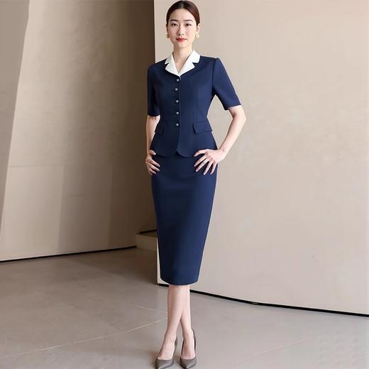 IWY/高端藏青色撞色拼接设计感西装套装通勤商务主持人正装女25CS792 商品图0