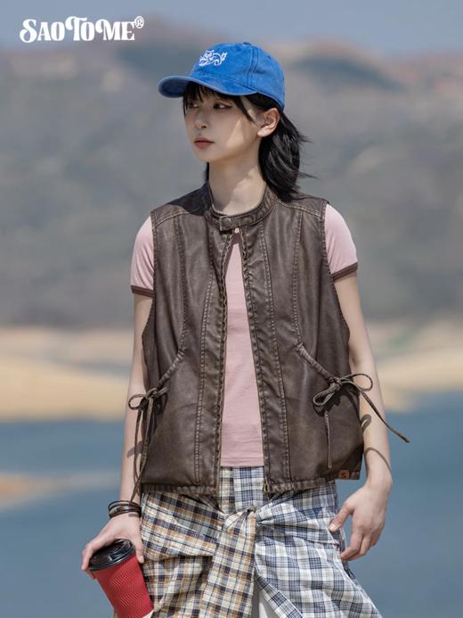 早乙女惠子saotome/STMMJ252283/飘带水洗擦皮马甲 商品图0