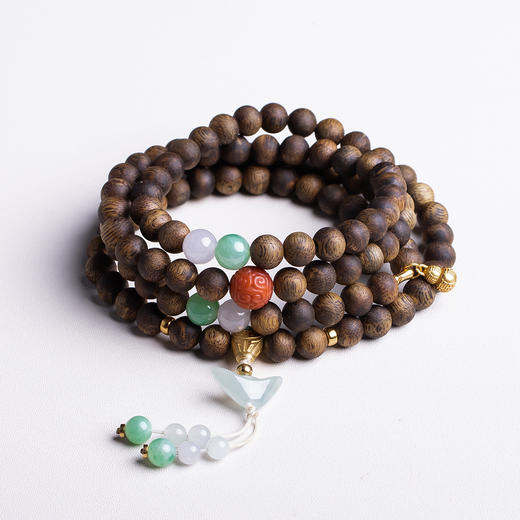 xy0402沉香+翡翠元宝双圈手链108佛珠项链 商品图10