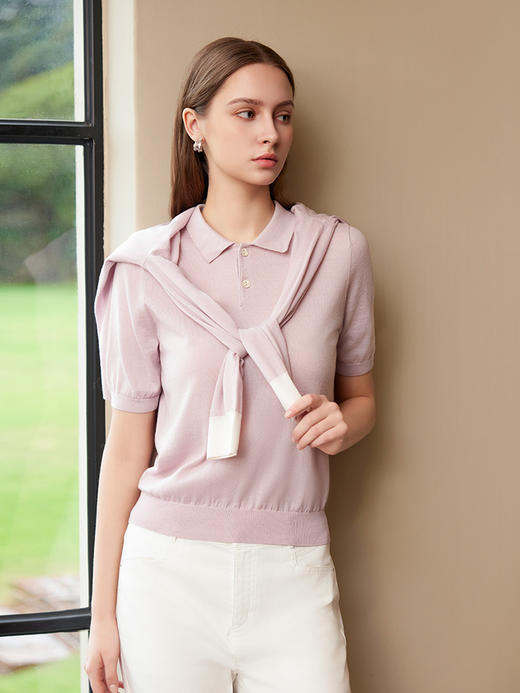 【绵羊毛短袖针织衫】25年夏季新品女士100%羊毛薄款针织上衣 商品图0