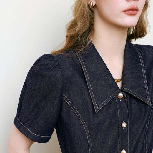 【商场同款】诗凡黎醋酸牛仔连衣裙2025夏新款气质长裙3G4190291 商品图3