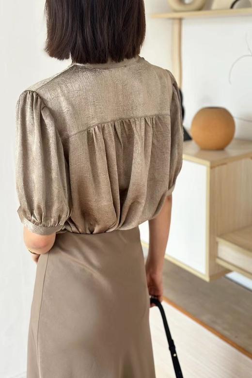 Le Malene 复古系带锻面短袖衬衣 20855 商品图5