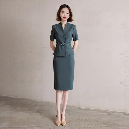 IWY/高智精英套裙_高级感灰绿色西装套装V领显瘦职业套裙女25CPS578 商品图2