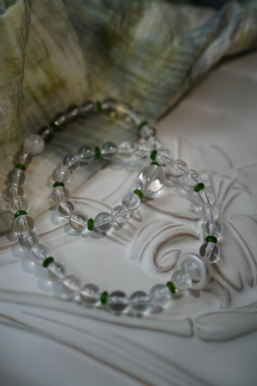 【普陀山】⽩⽔晶绿透辉 雪花幽灵水晶手串 女款设计 商品图4