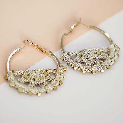 心艺手作：向日葵耳环系列 Small Semi Filigree Crochet Earrings in Silver/Gold 商品图2