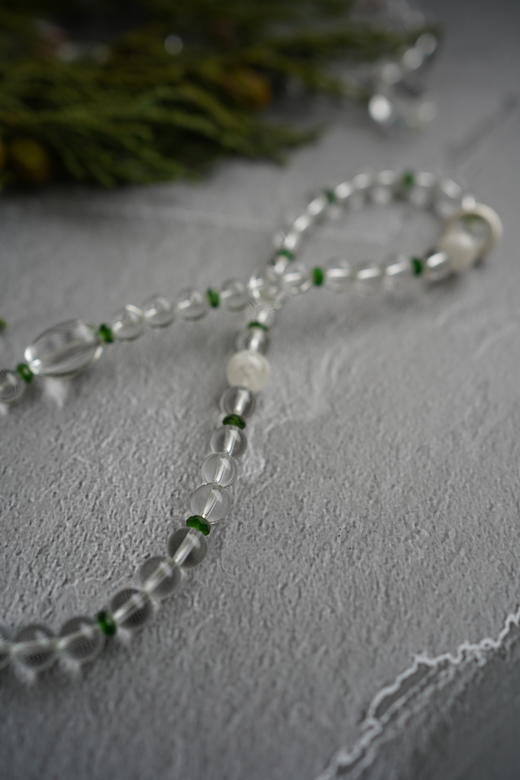 【普陀山】⽩⽔晶绿透辉 雪花幽灵水晶手串 女款设计 商品图7