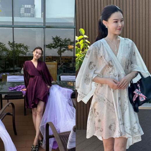 DUO智仙 黑标 水月松风 可外穿度假风紫色晨袍和印花连衣裙 商品图0