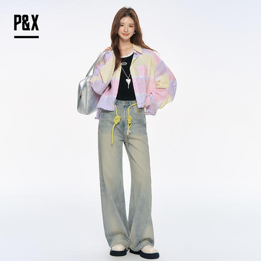 P&X设计师女装2025秋季新款POLO领条短款衬衫 825305262 彩条 商品图1