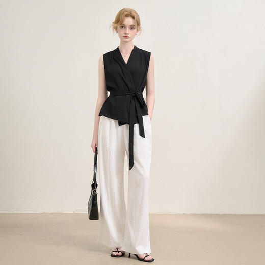 气质休闲通勤套装女夏季系带收腰无袖上衣山本裤两件套H0051028 商品图1