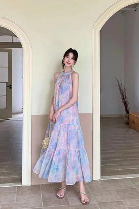 SUMMER & SAGE 晕染度假风挂脖连衣裙 20883【不含腰绳】