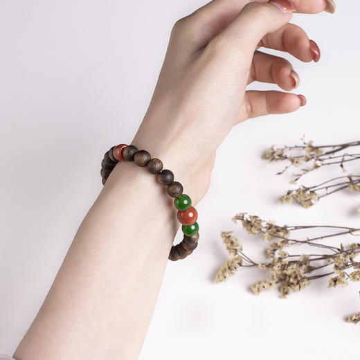 xy0409，沉香+南红碧玉非洲翠转运手串 商品图8