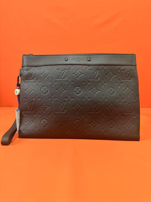 LOUIS VUITTON 品牌印花Logo拉链开合 皮革拼牛皮革饰边 手拿包 常规 男款 黑色 商品图1