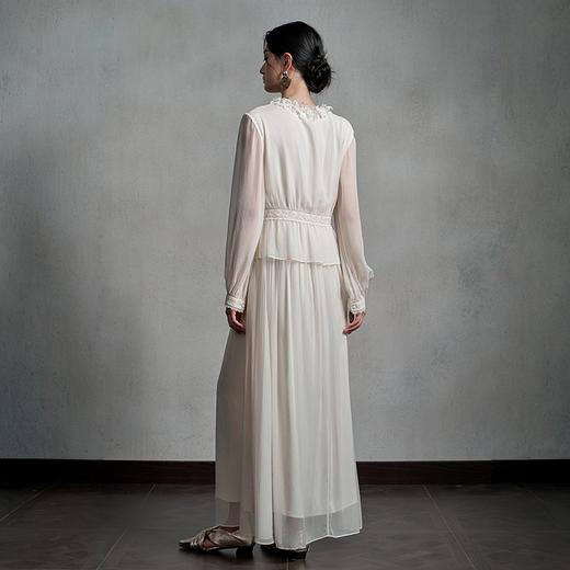 【林栖设计小店】真丝连衣裙拼蕾丝花边压褶肌理2025秋季新款宽松长裙女1953049 商品图4