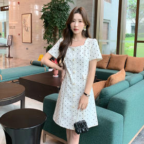 奢姿大码女装2025夏季减龄波点方领连衣裙胖妹妹假口袋时尚裙子9952869804