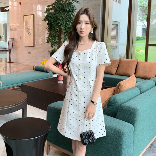 奢姿大码女装2025夏季减龄波点方领连衣裙胖妹妹假口袋时尚裙子9952869804 商品图0
