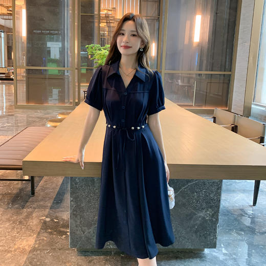 奢姿大码女装2025夏季蝴蝶结绑带设计时尚裙子胖妹妹POLO领连衣裙9952894150 商品图1