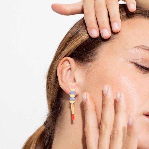 订购6周到｜Joidart-SOMNI-几何拼接 蓝红撞色 珐琅 长吊坠 耳环［西班牙设计师］ 商品图0