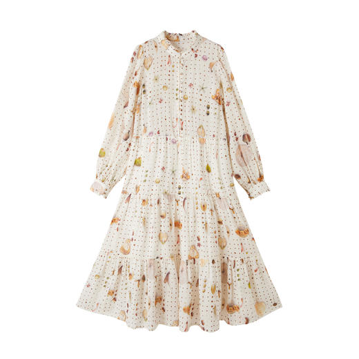 谜底连衣裙长袖女2025秋季新品原创印花苎麻垂柔美长裙253ML1224 商品图4