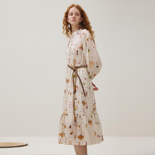 谜底连衣裙长袖女2025秋季新品原创印花苎麻垂柔美长裙253ML1224 商品图1