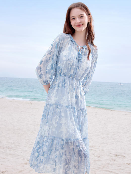 【百图lulu定制】【等风来连衣裙】 度假风 印花 飘逸垂感雪纺 连衣裙 商品图2