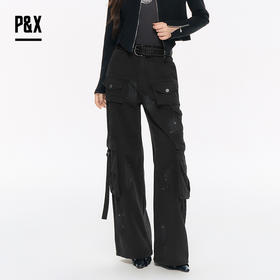P&X设计师女装2025秋季高腰工装裤子复古牛仔裤 825310253 深灰