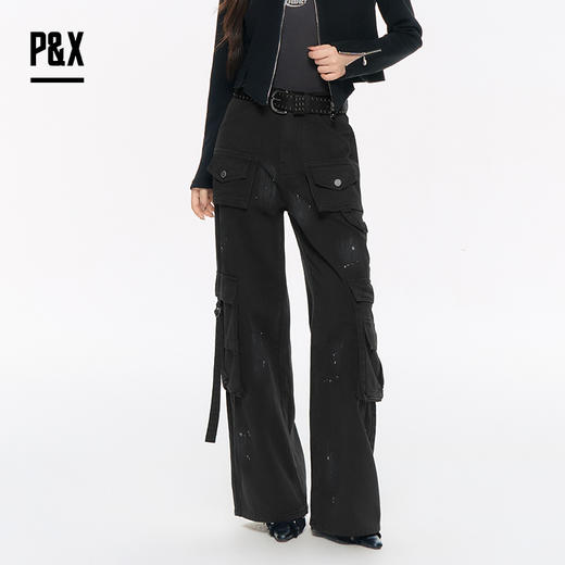 P&X设计师女装2025秋季高腰工装裤子复古牛仔裤 825310253 深灰 商品图0