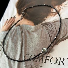 【甄珠贝】【暗星】大溪地巴洛克珍珠 9-10mm 黑尖晶石项链