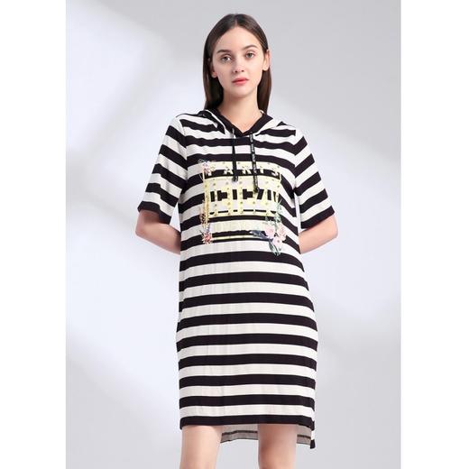 L1裘堤婼JETEZO	连帽短袖条纹连衣裙	BA1115E2 商品图3