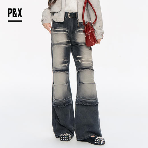 P&X设计师女装2025秋季个性休闲美式阔腿牛仔长裤 825310250 黑色 商品图0