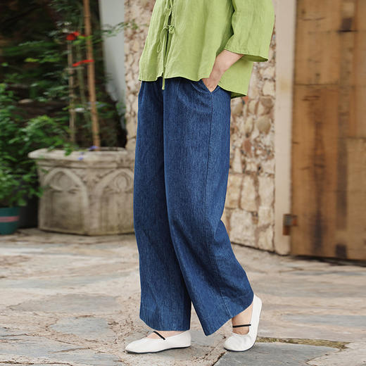 绽放405朵/多巴胺·老友牛仔裤宽松拖地老爹裤直筒裤棉麻阔腿裤女 商品图0