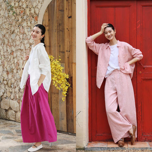 绽放女装387朵/【多巴胺系列】干洗亚麻小翻领贴袋长袖衬衫女百搭 商品图3