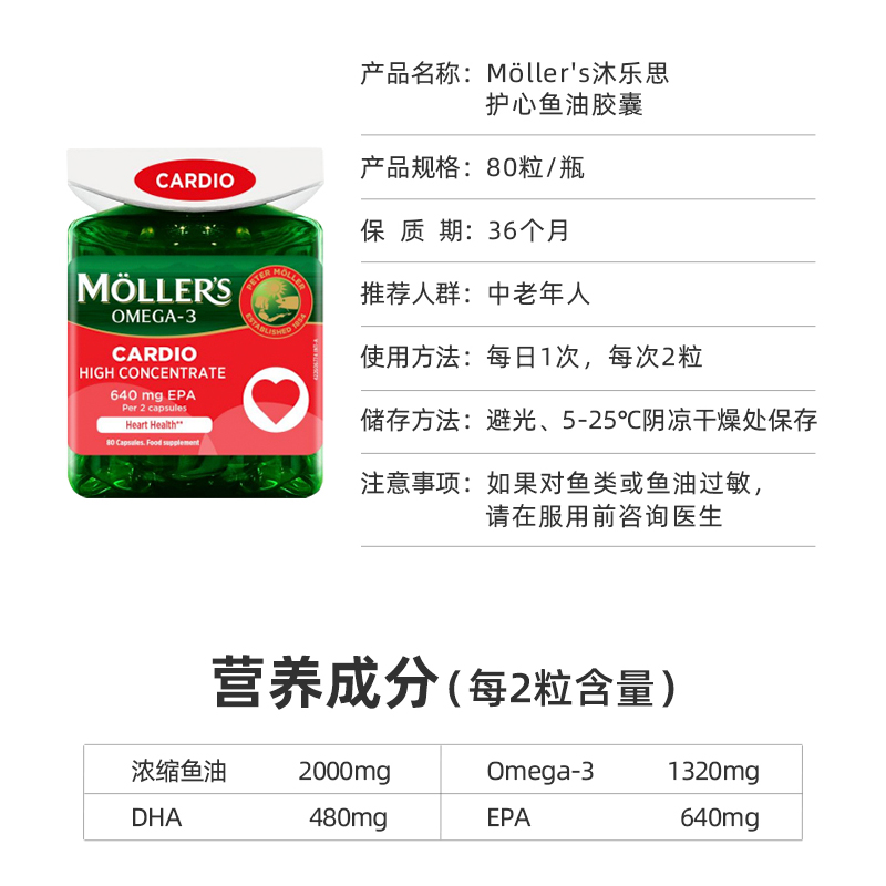 【卢璐说】挪威Mollers深海鱼油胶囊护脑胶囊DHA补充剂80粒