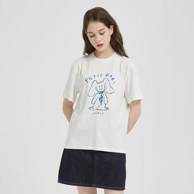 【2件9折】【Petit Bari】涂鸦手绘兔子印花凉感索罗娜短袖T恤