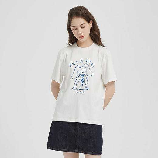 【2件9折】【Petit Bari】涂鸦手绘兔子印花凉感索罗娜短袖T恤 商品图0