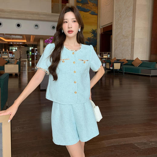 奢姿大码女装2025新款夏季法式气质两件套胖妹妹时尚小香风套装9952953439 商品图0
