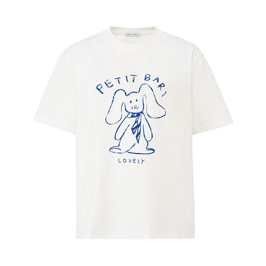 【2件9折】【Petit Bari】涂鸦手绘兔子印花凉感索罗娜短袖T恤 商品图1