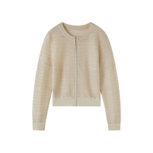 谜底针织开衫女2025秋新品文艺风提花百搭拉链门襟毛衫253MZ1350 商品图4