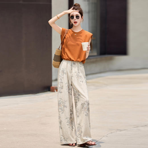 【预售2天】夏日绝美穿搭套装2025新款百搭气质无袖洋气显瘦阔腿裤两件套YDYX9358 商品图1
