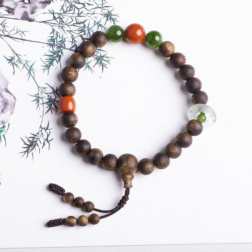 xy0409，沉香+南红碧玉非洲翠转运手串 商品图9