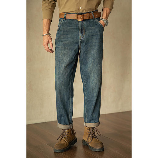 【阿美咔叽风 水洗做旧】唔刃美式复古水洗黄泥丹宁中腰宽松锥形牛仔裤（WR234PA8194） 商品图0