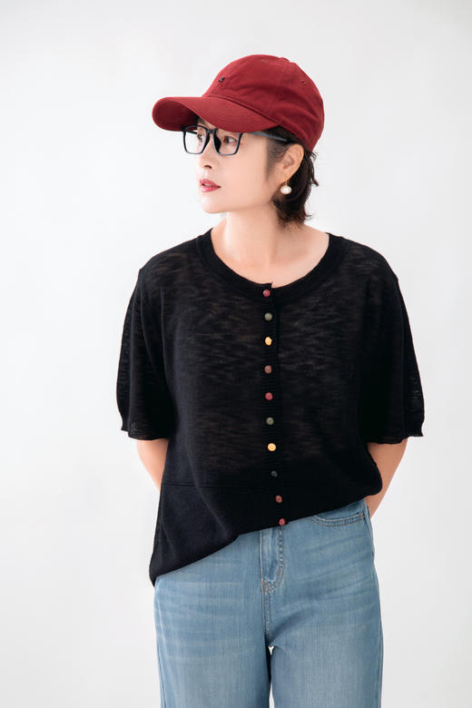 彩扣短袖针织衫 商品图0