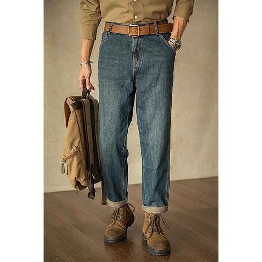 【阿美咔叽风 水洗做旧】唔刃美式复古水洗黄泥丹宁中腰宽松锥形牛仔裤（WR234PA8194） 商品图2