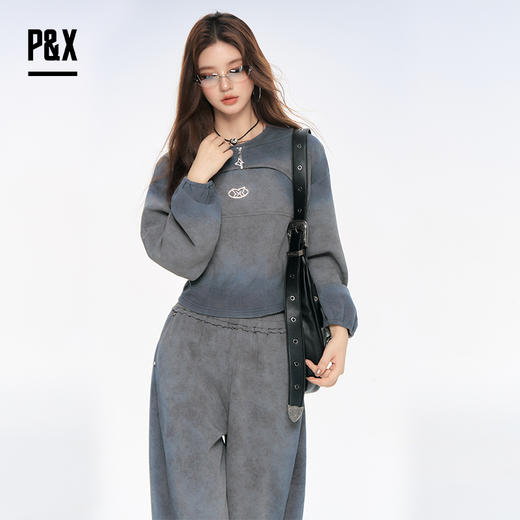 P&X设计师女装2025秋季时尚宽松卫衣套装阔腿长裤 825314164 灰蓝 商品图4