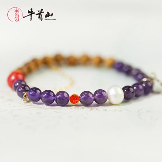 牛首山文创紫禁·金丝楠木水晶手串原创精致国风单圈手饰礼物 商品图0