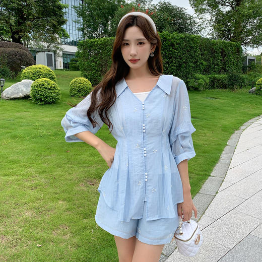 奢姿大码女装2025夏季气质POLO领三件套胖妹妹绣花设计时尚套装9952969837 商品图0