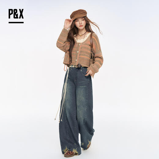 P&X设计师女装2025秋新款丹宁风街头阔腿牛仔长裤 825310244 蓝色 商品图2