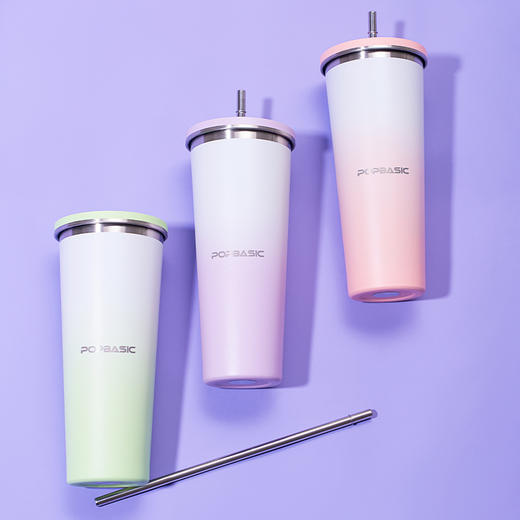 POPBASIC 新款简约高颜值咖啡杯保温保冷便携直饮水杯304不锈钢 商品图3