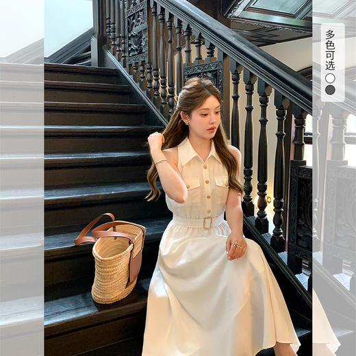 西遇无袖衬衫连衣裙女2025年夏季新款设计感露肩polo领纽扣裙子SS051049 商品图0