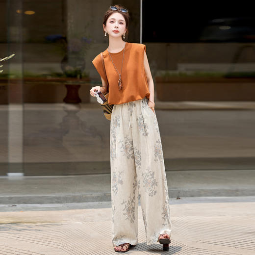 【预售2天】夏日绝美穿搭套装2025新款百搭气质无袖洋气显瘦阔腿裤两件套YDYX9358 商品图0