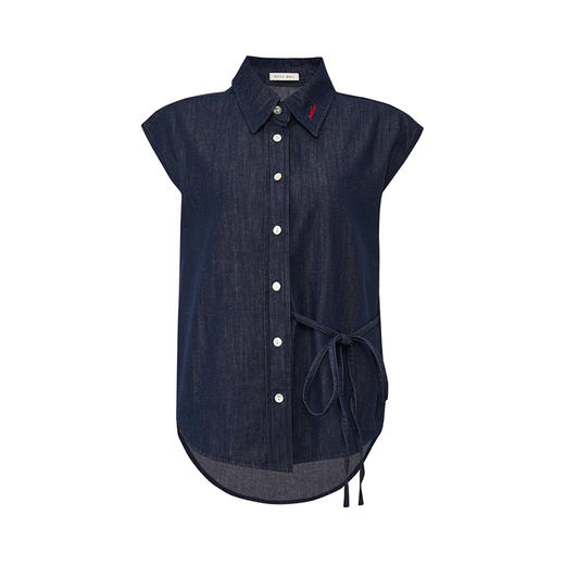 【2件9折】【Petit Bari】法式不对称系带亚麻牛仔无袖衬衫（水洗产品） 商品图1